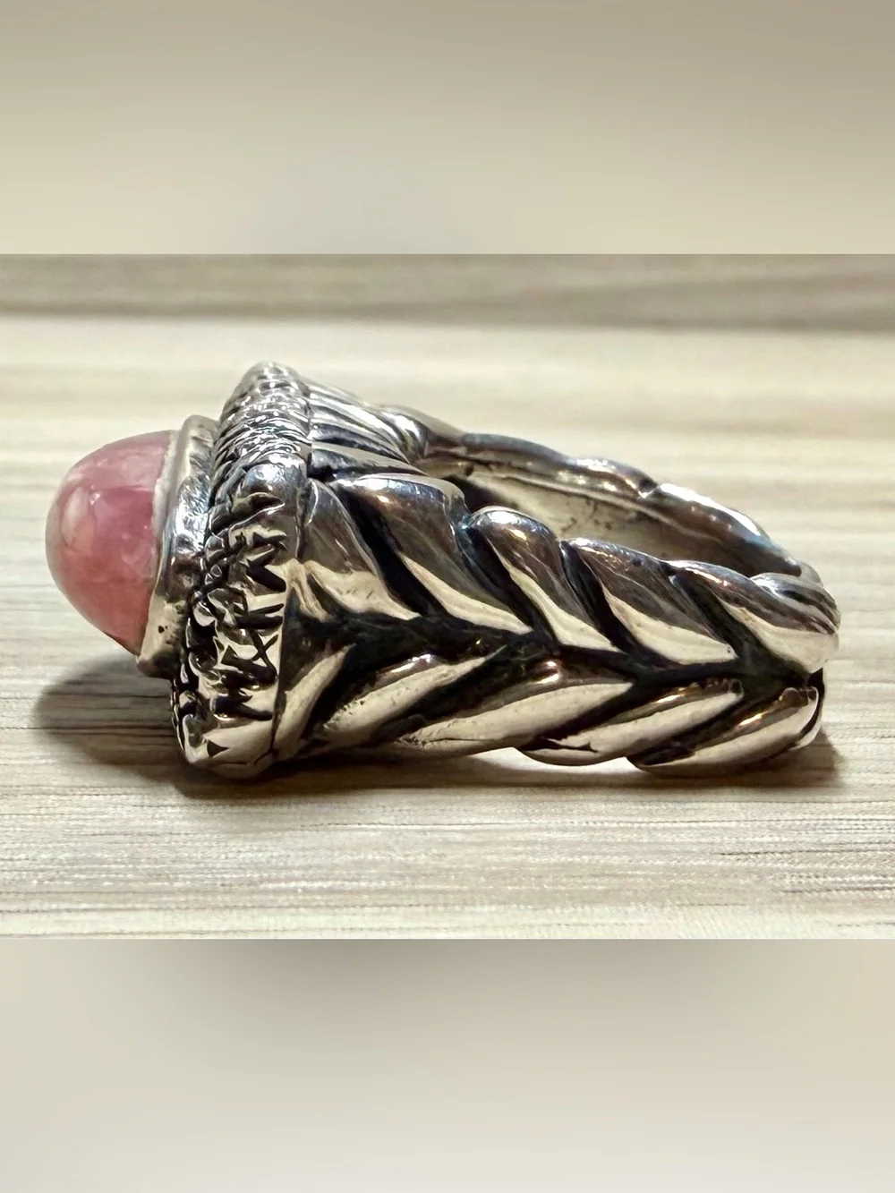 Dian Malouf DLM 925 Sterling Silver Rhodochrosite Wide Statement Ring, Size 5.5